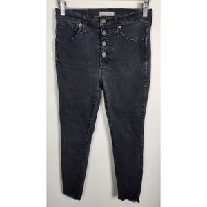 Madewell Women's Sz. 27P Black 10 " High Rise Skinny Button Fly Raw Hem Jeans